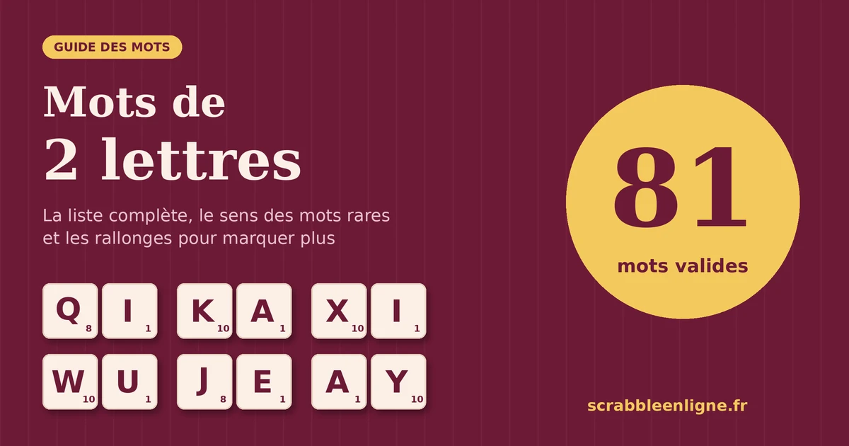 Les 81 mots de 2 lettres autorisés au Scrabble français
